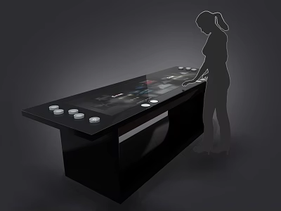 Interactive Touch Table With Screen Round Buttons And Woman Silhouette Operating 3d model