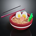 Delicious Ramen Bowl With Soft Boiled Eggs Noodles Green Vegetables And Decorative Pink Flower