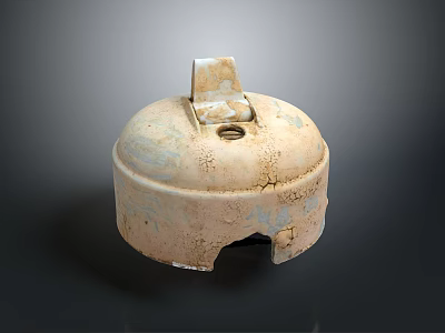 Vintage Cracked Computer Part With Clay Colored Body Square Top Protrusion And Hole 3d model