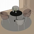 Modern Elegant Round Dining Table With Four Brown Gray Chairs On Rug Near Window Blinds