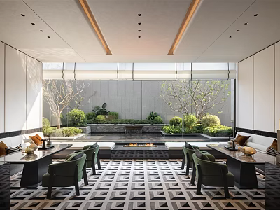 Modern Sales Office Interior With Comfortable Seating Greenery And Elegant Decorative Lighting 3d model