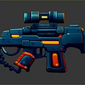 Futuristic Sci Fi Blue Gun With Scope Yellow Red Accents And Mechanical Design