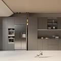 Modern Grey Kitchen Interior With Built In Appliances Wine Rack And Sleek Design 3d model