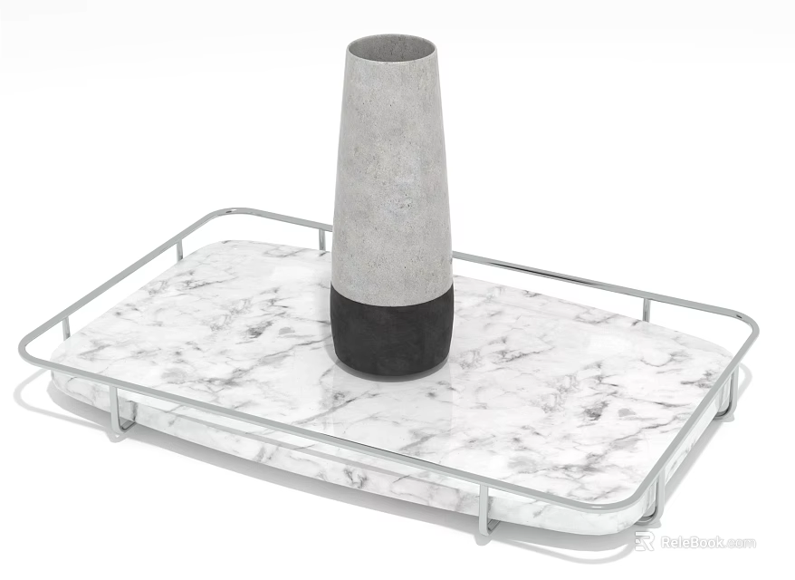 Modern Conical Vase With Black Base On Marble Tray With Metal Frame 3d model 