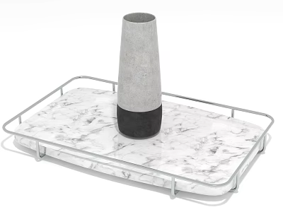 Modern Conical Vase With Black Base On Marble Tray With Metal Frame 3d model
