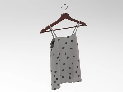 Light Gray Camisole With Black Polka Dots Hanging On Wooden Hanger 3d model