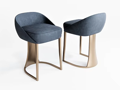Modern Navy Blue Bar Stools with Upholstered Seat and Golden Metal Legs 3d model