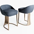 Modern Navy Blue Bar Stools with Upholstered Seat and Golden Metal Legs