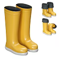 Yellow Tall Rain Boots With Black Cuffs And White Waterproof Soles