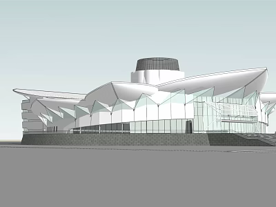 Modern Museum Building With Geometric Roof Glass Facade And Central Dome 3d model