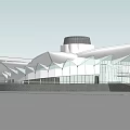 Modern Museum Building With Geometric Roof Glass Facade And Central Dome