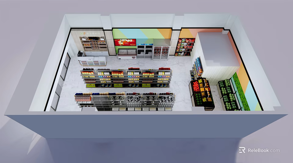 Well Organized Supermarket Department Store Layout With Shelves And Product Displays 3d model 