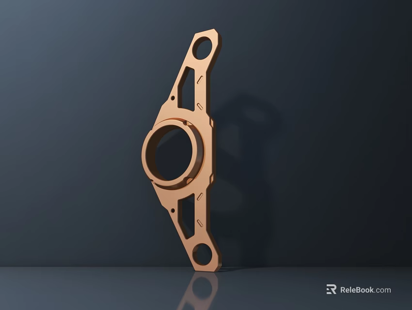 Copper Geometric Metal Sculpture Carving With Symmetrical Design Circular Holes On Dark Background With Reflection 3d model 