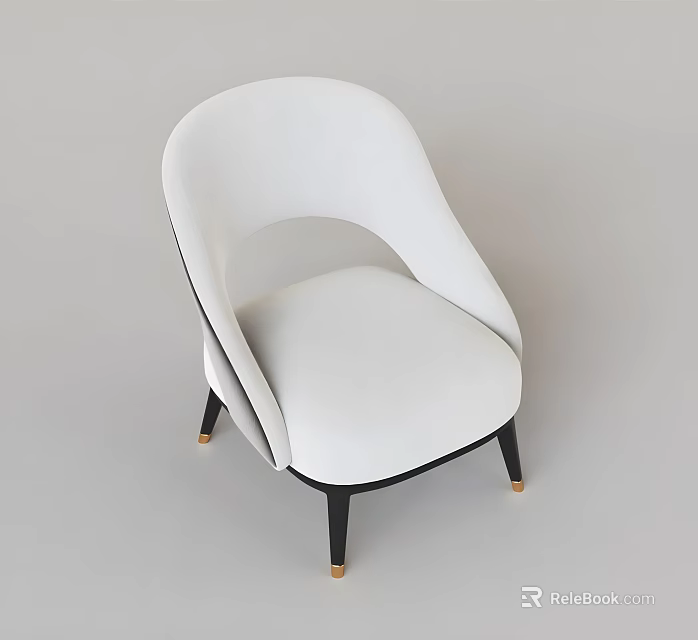 White Upholstered Accent Chair With Curved Backrest Black Legs And Gold Feet 3d model 