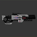 Futuristic Tactical Weapon With Metallic Structure And Red Blue Accents