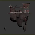 Rusted Floating Building Structure With Metal Hut Platform And Industrial Design