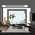 Modern Living Room With Brown Sofa Green Plant White Blinds And Beige Accent Chair