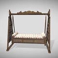 Outdoor Wooden Playground Swing Equipment With Decorative Frame And Cushioned Seat Design