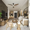 Modern Living Dining Room Interior With Beige Sofa Coffee Table TV Decorative Artwork And Plants