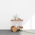 Wooden Rolling Cart Interior Decor With Green Plant Decorative Items Book And Tray