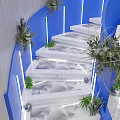 Moon Sea White Geometric Wall With Green Plants Silver Spheres On Blue Background POON 2022