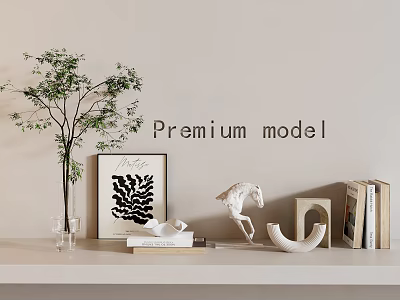 Modern Minimalist Decorative Ornaments Set With Green Plant Framed Artwork Horse Sculpture And Books 3d model