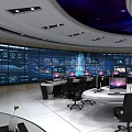 Modern Monitoring Room Interior With Multiple Surveillance Screens Control Consoles And Workstations
