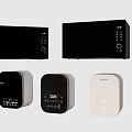Sleek Modern Kitchen Appliances With Digital Control Panels Including Black Microwaves And White Rice Cookers