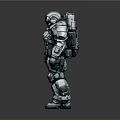 Futuristic Sci Fi Character In Metallic Armor With Helmet Standing Pose