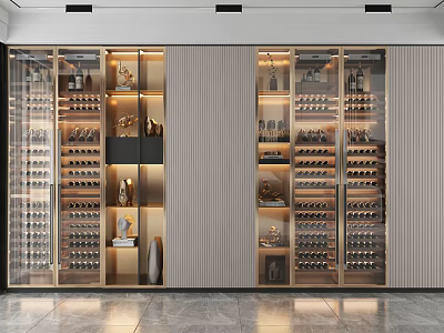 Modern Luxury Wine Cabinet With Glass Doors Metal Frame And Wine Bottles 3d model