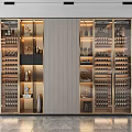Modern Luxury Wine Cabinet With Glass Doors Metal Frame And Wine Bottles