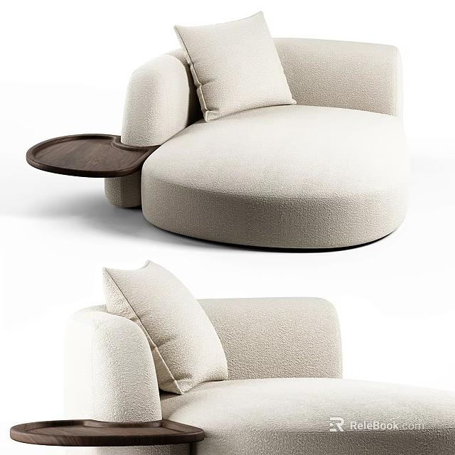Modern Single Sofa With Beige Fabric Round Design And Side Table Cushion 3d model