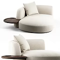 Modern Single Sofa With Beige Fabric Round Design And Side Table Cushion 3d model