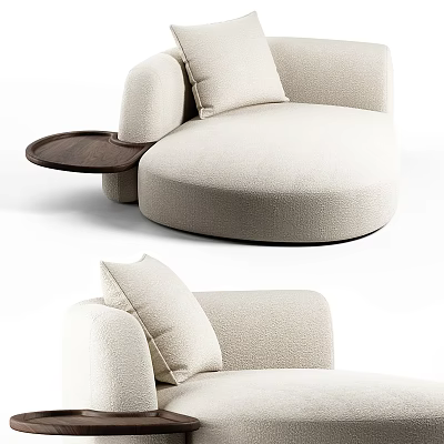 Modern Single Sofa With Beige Fabric Round Design And Side Table Cushion 3d model