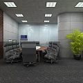 Modern Conference Room Interior Design With Round Table Ergonomic Chairs And Potted Plant