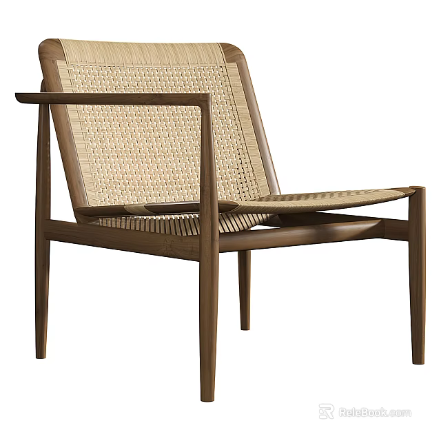 Leisure Chair with Wooden Frame and Woven Seat Back Modern Minimalist Design for Home 3d model 