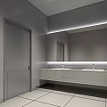 Public Restroom Interior With Stalls Urinals Tiled Floor Ceiling Lights And Window