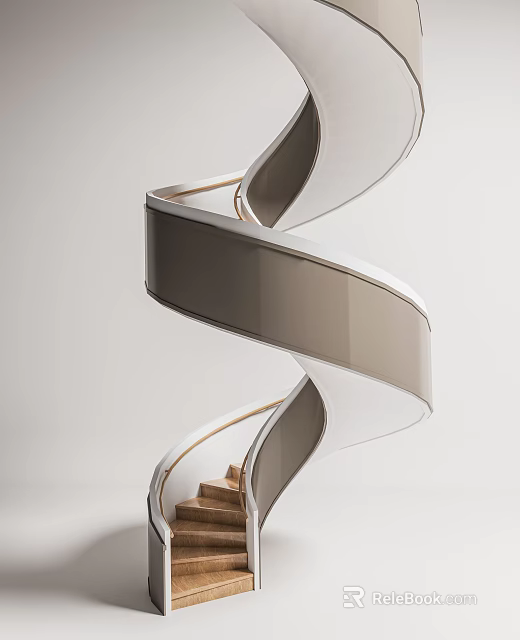 Elegant Modern Spiral Staircase Design With Wooden Steps And White Curved Structure 3d model 