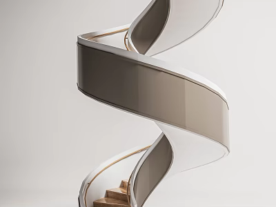 Elegant Modern Spiral Staircase Design With Wooden Steps And White Curved Structure 3d model