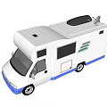 White Recreational Vehicle With Blue Bottom Satellite Antenna And Windows