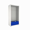 White Display Cabinet Shelf Unit With Multiple Shelves And Blue Drawer