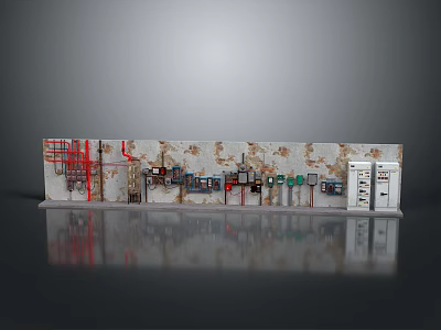 Electrical Control Panel Wall With Various Components Colored Modules And Connected Wires 3d model