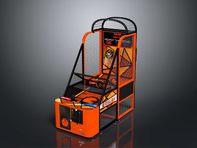 Orange Basketball Arcade Machine With Hoop Net Enclosure And Control Panel 3d model