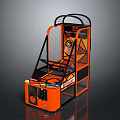 Orange Basketball Arcade Machine With Hoop Net Enclosure And Control Panel