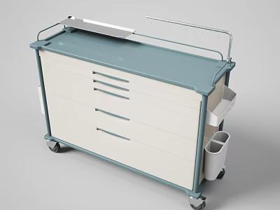 Professional Medical Cart With Multiple Drawers Top Shelf Side Trash Bin And Rolling Wheels 3d model