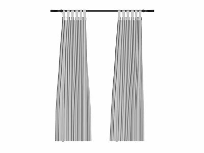 Gray And White Striped Curtains With Black Curtain Rod For Home Decor 3d model