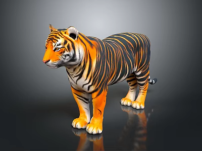 Realistic Tiger With Orange Fur Black Stripes And White Underbelly Standing Pose 3d model