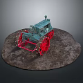 Vintage Blue Tractor Model With Red Wheels On Circular Rock Platform 3d model