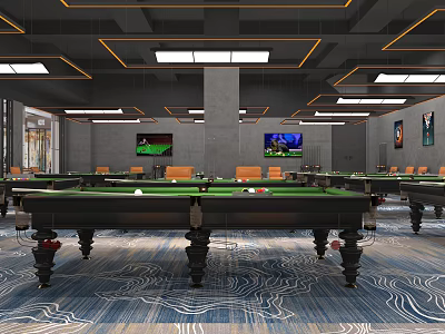 Modern Billiard Club Interior With Pool Tables And Stylish Lighting 3d model