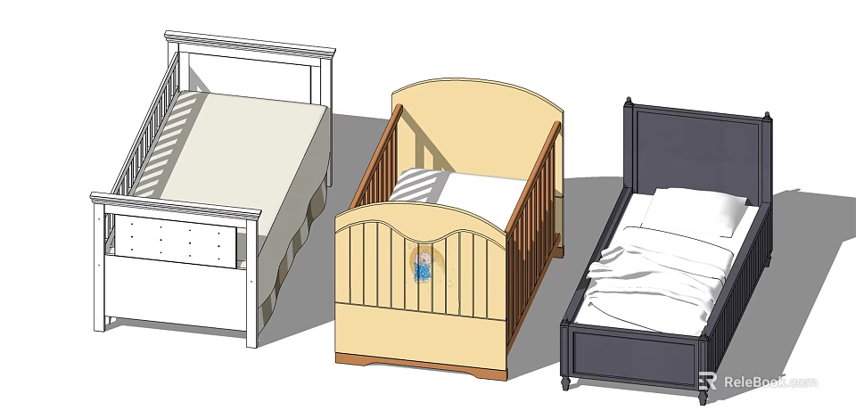 Various Stylish Baby Cribs In Different Colors And Modern Designs 3d model 